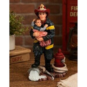 Vintage 1999 Firefighter Rescue Figurine Red Hats of Courage Hero Statue 6in